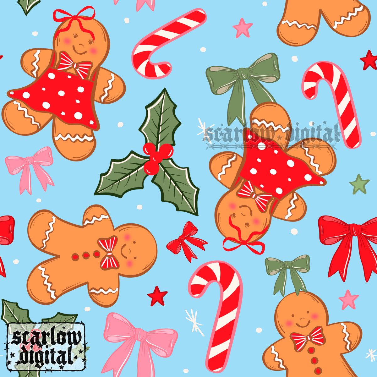 Gingerbreads Christmas Seamless Pattern Digital Design
