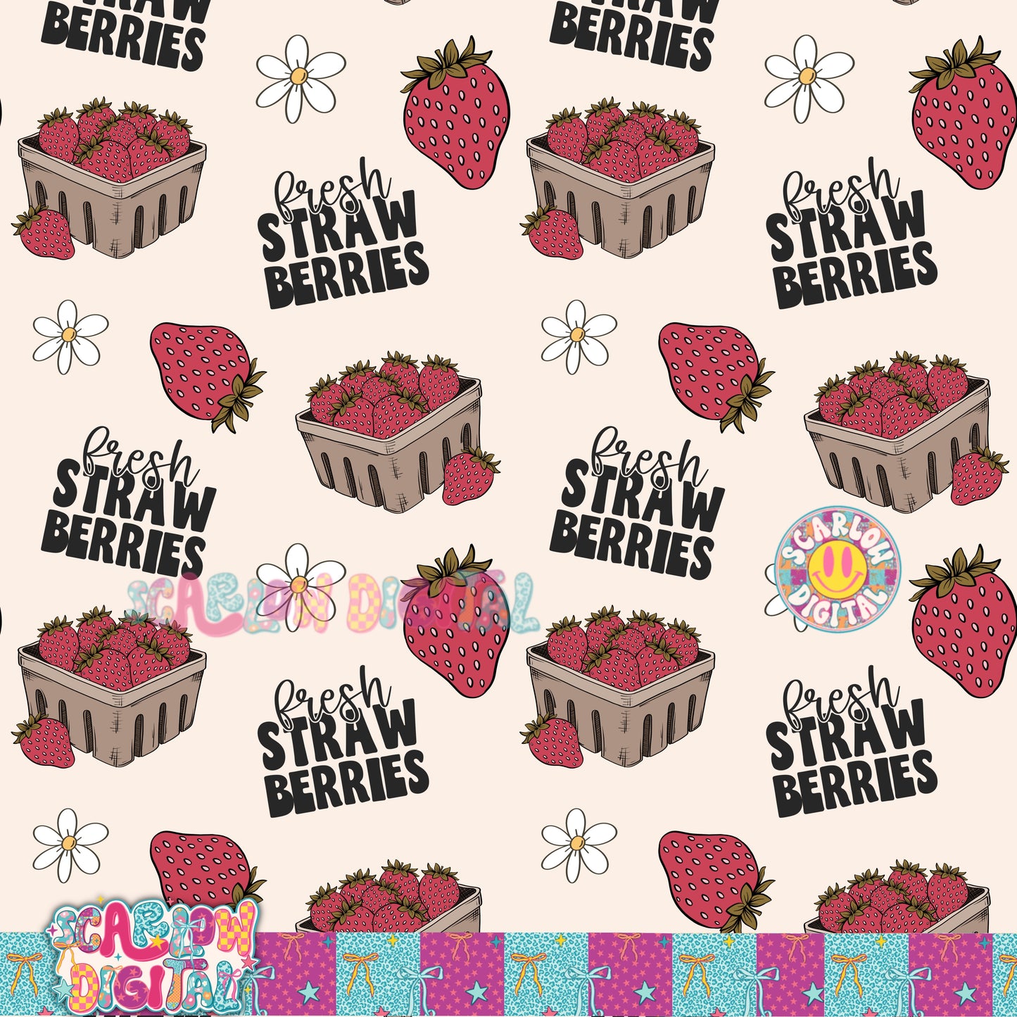 Fresh Strawberries Seamless Pattern Digital Design