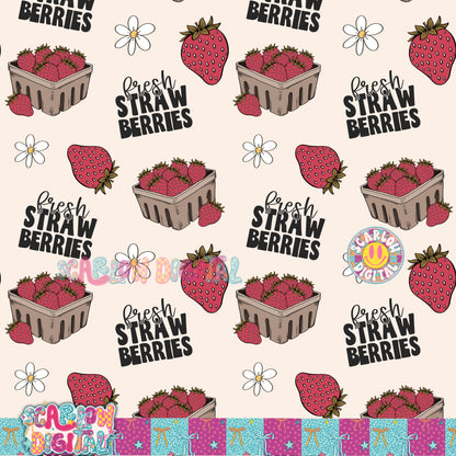 Fresh Strawberries Seamless Pattern Digital Design