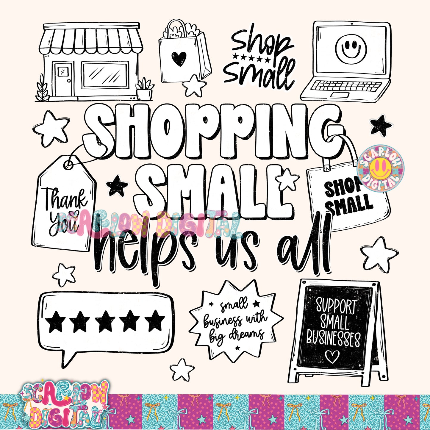 Shopping Small Helps Us All PNG Digital Design
