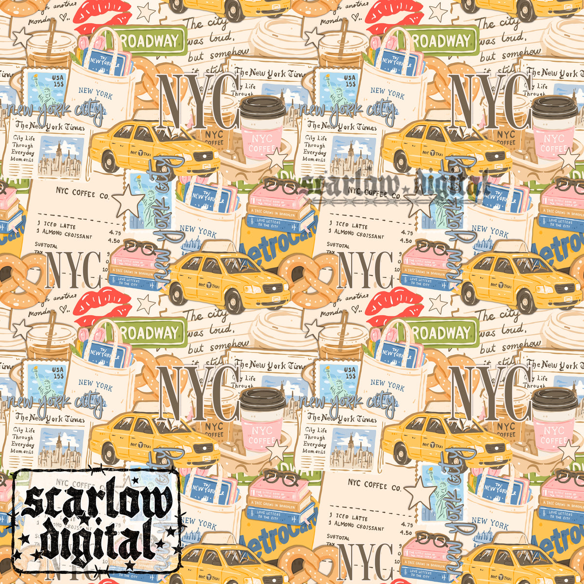 New York City Seamless Pattern Digital Design