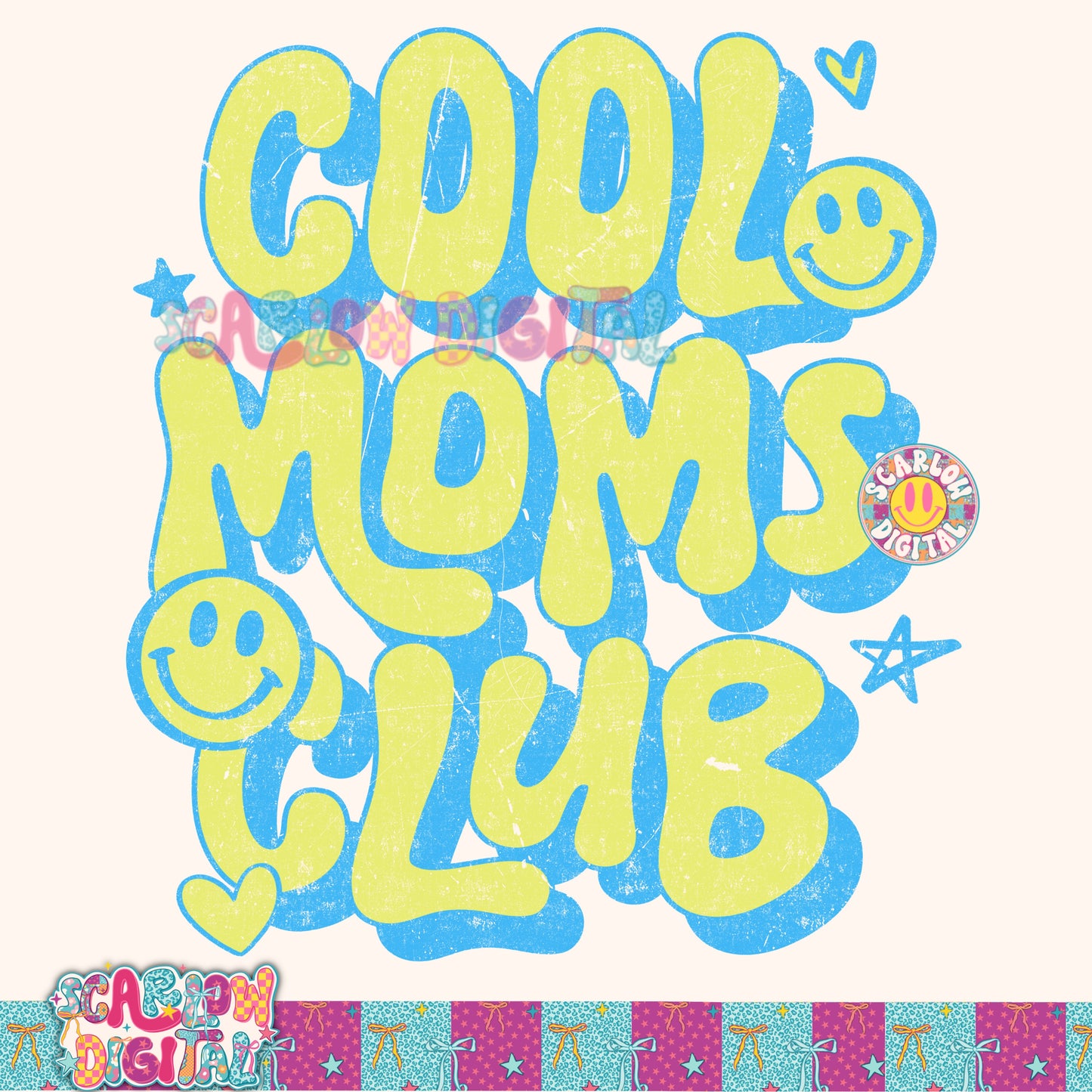 Cool Moms Club in Blue and Green PNG Digital Design
