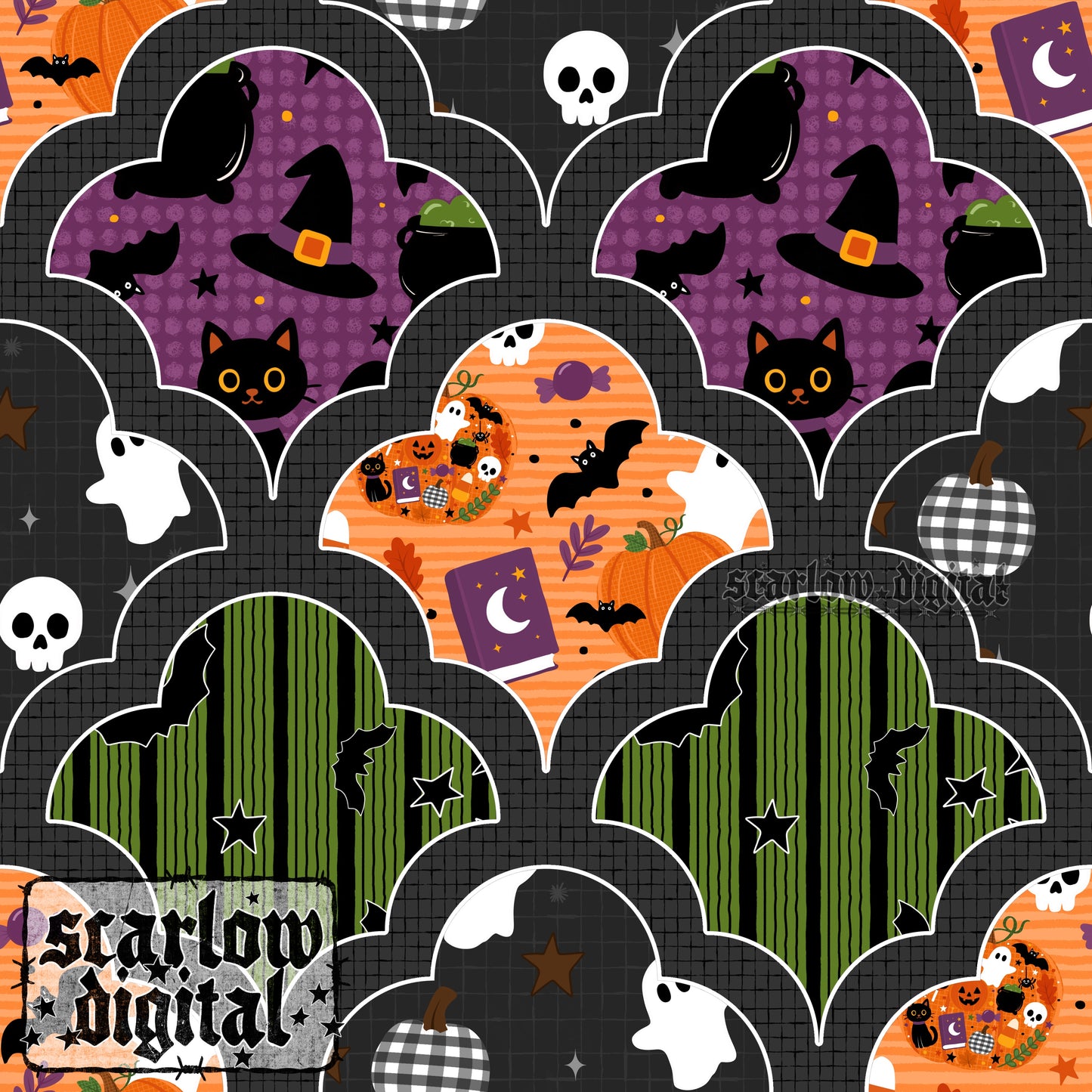 Halloween Scallops Seamless Pattern Digital Design