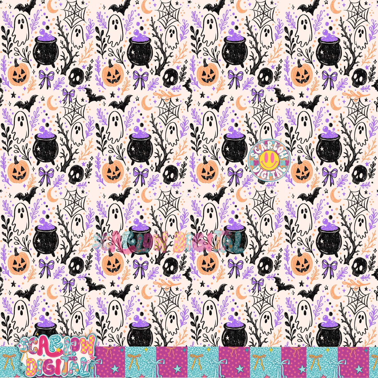 Spooky Doodles Seamless Pattern Digital Design