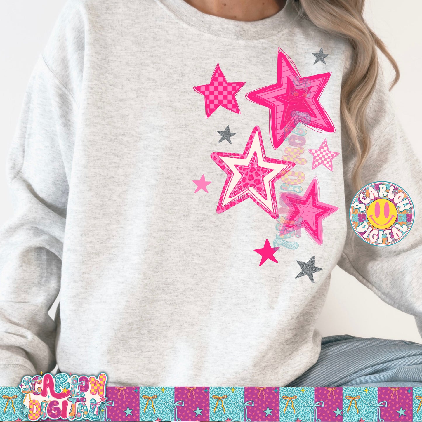 Pink Stars PNG Digital Design