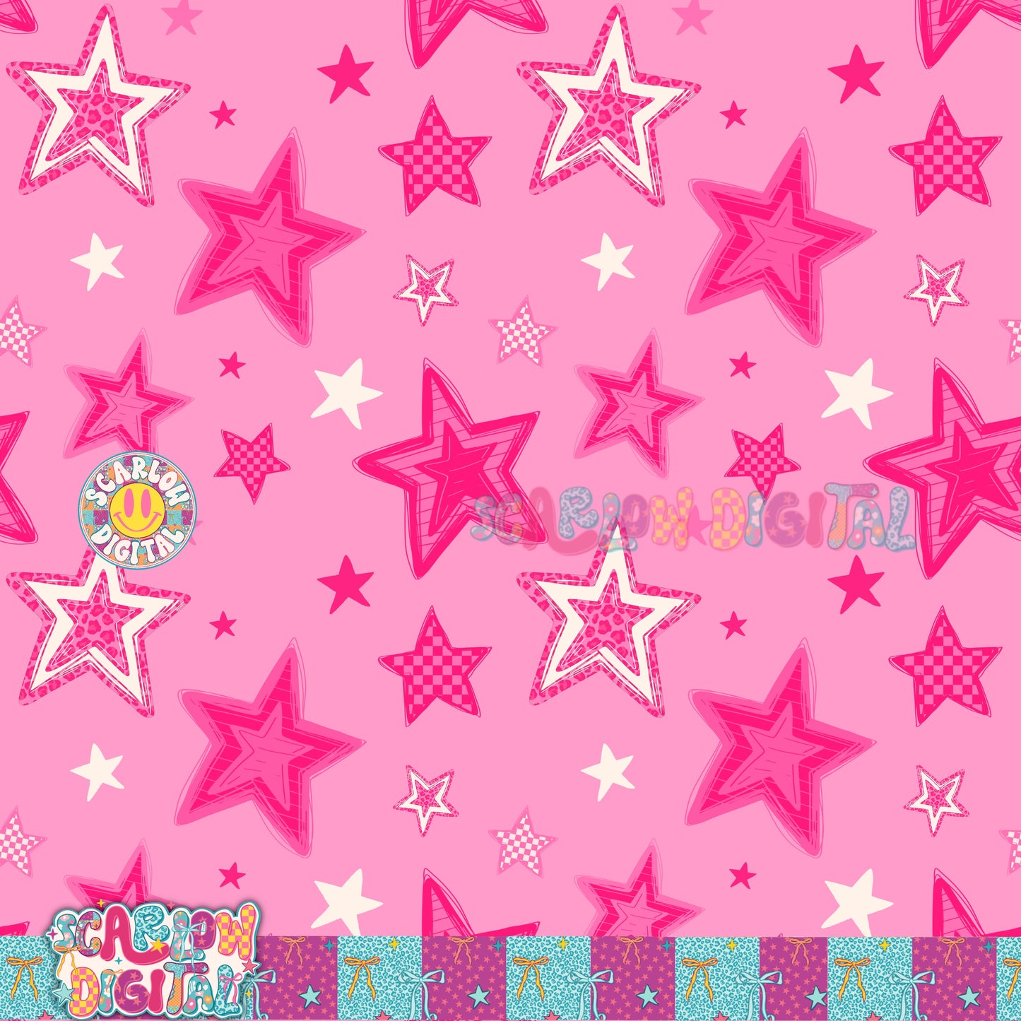 Pink Stars Seamless Pattern Digital Design