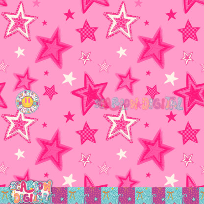 Pink Stars Seamless Pattern Digital Design