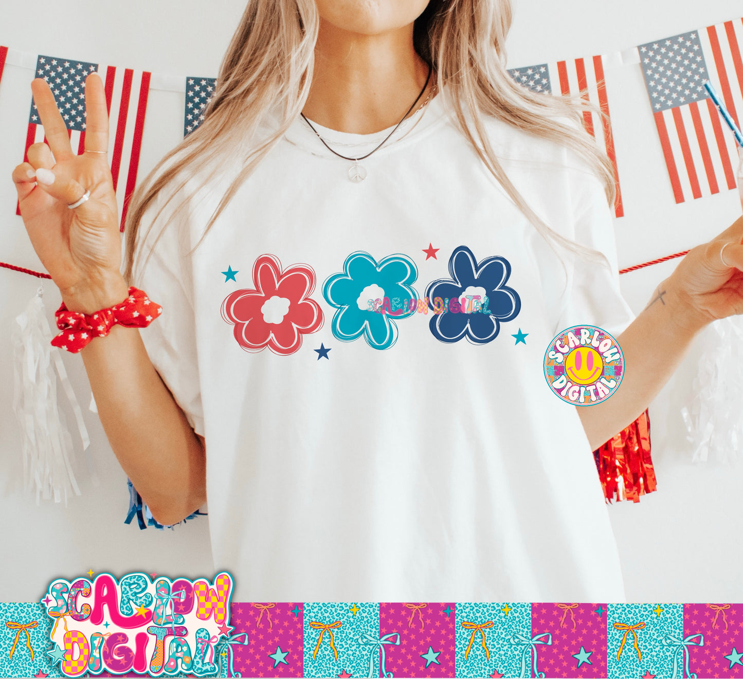 Patriotic Flowers PNG Digital Design
