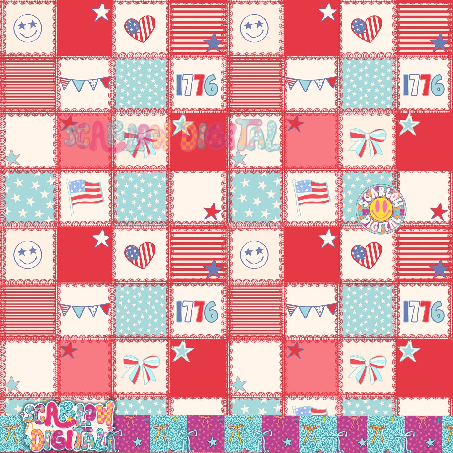 Patriotic Patchwork Seamless Pattern Digital Design