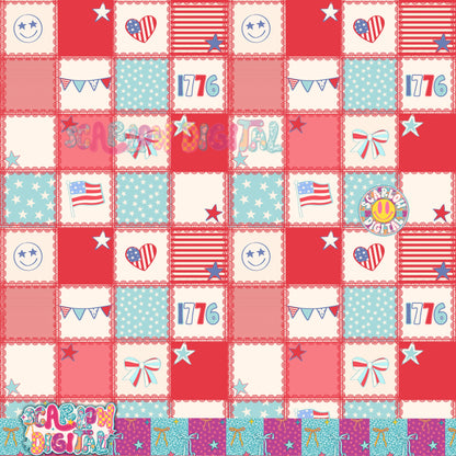 Patriotic Patchwork Seamless Pattern Digital Design