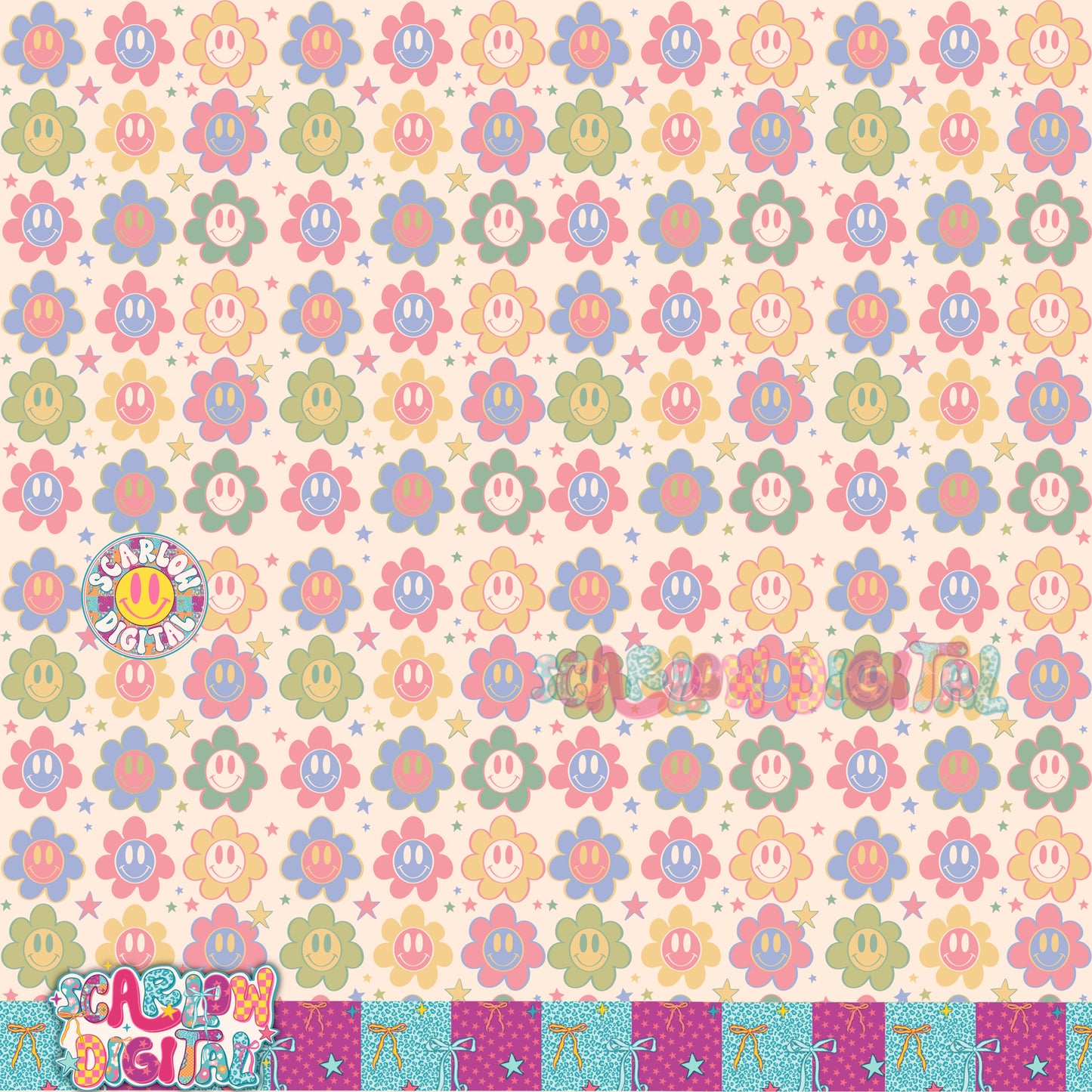 Happy Flowers Seamless Pattern Digital Design