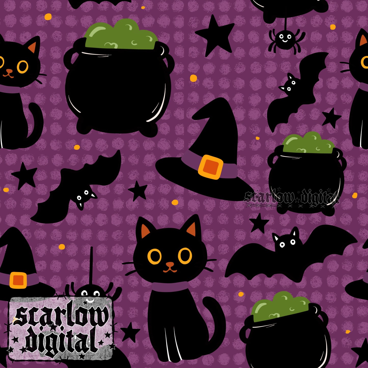 Witchy Things Halloween Seamless Pattern Digital Design