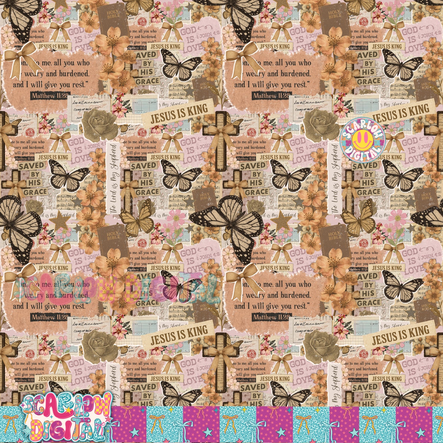Christian Scrapbook Seamless Pattern Digital Design