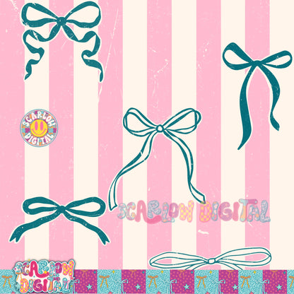 Blue and Pink Stripes with Bows Seamless Pattern Digital Design