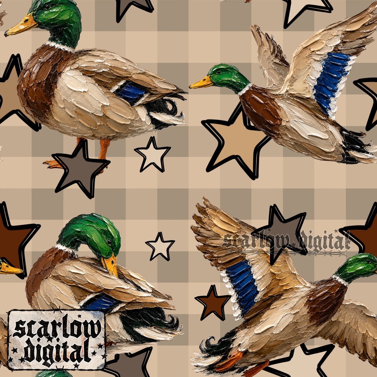 Painted Ducks Seamless Pattern Digital Design