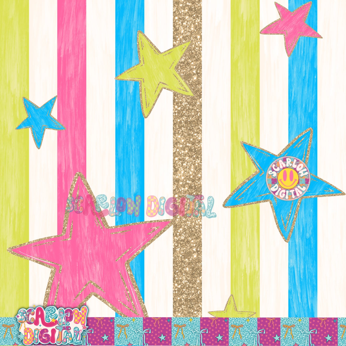 Stars Stripes Glitter Seamless Pattern Digital Design