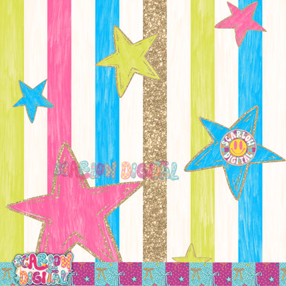 Stars Stripes Glitter Seamless Pattern Digital Design