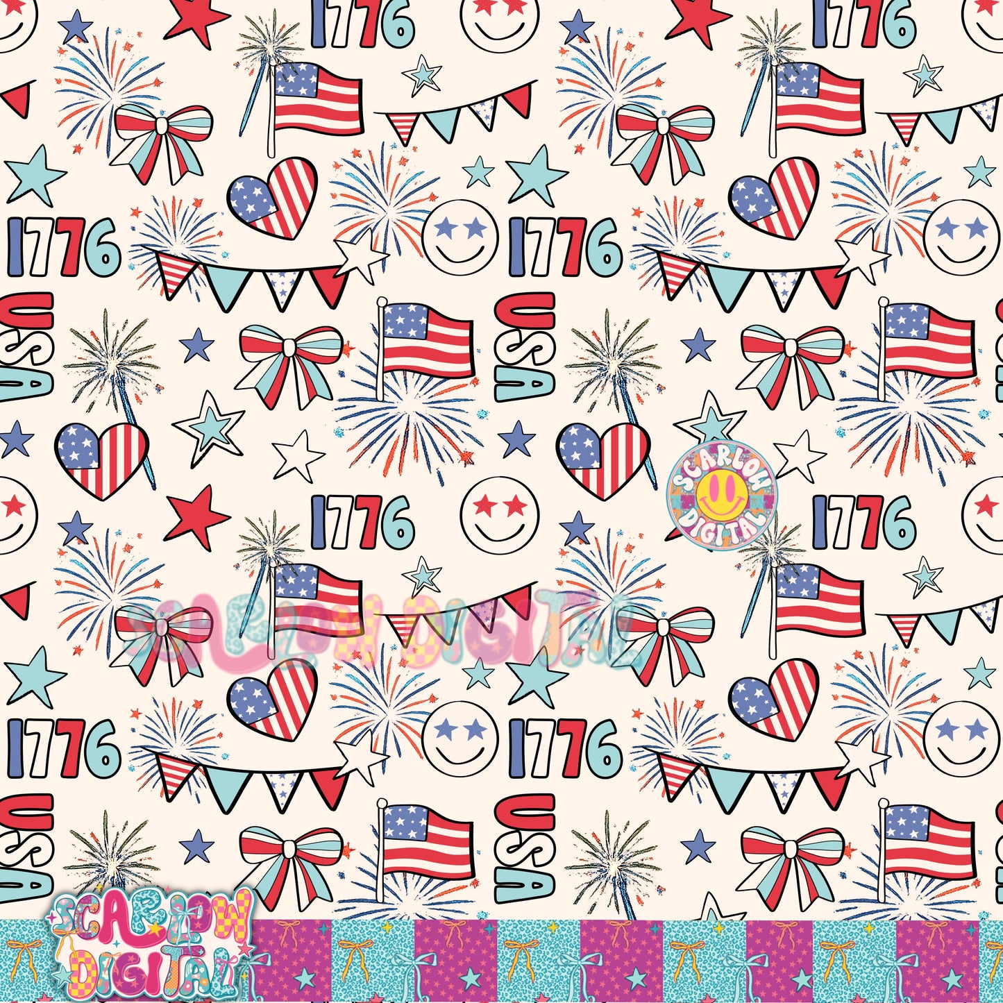 Patriotic Seamless Pattern Digital Design