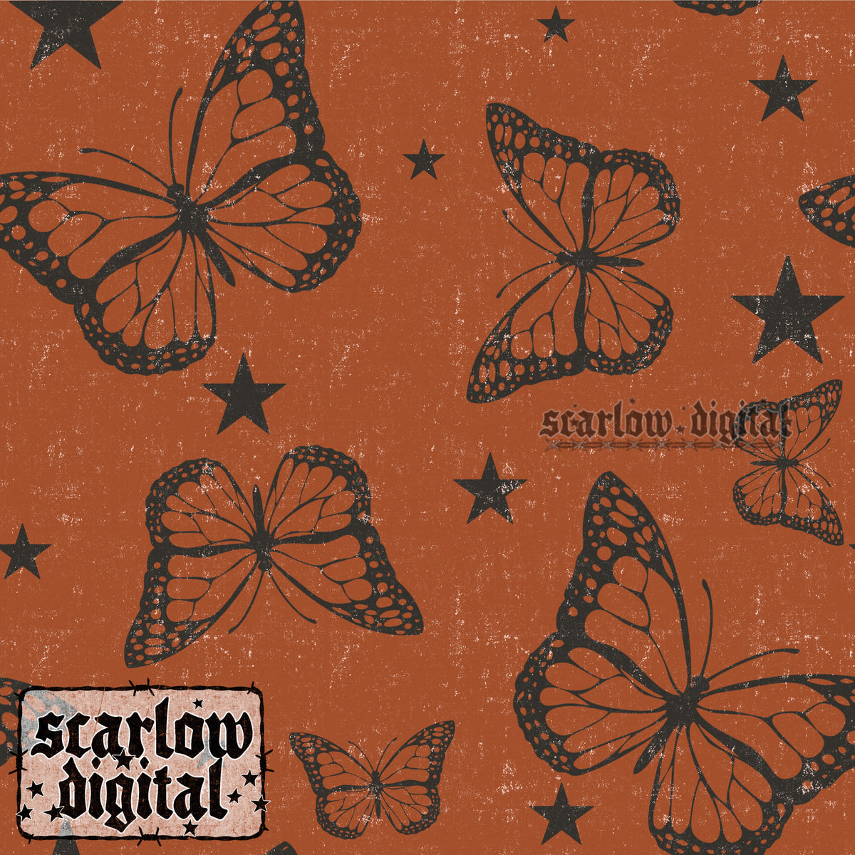 Orange Butterflies Seamless Pattern Digital Design