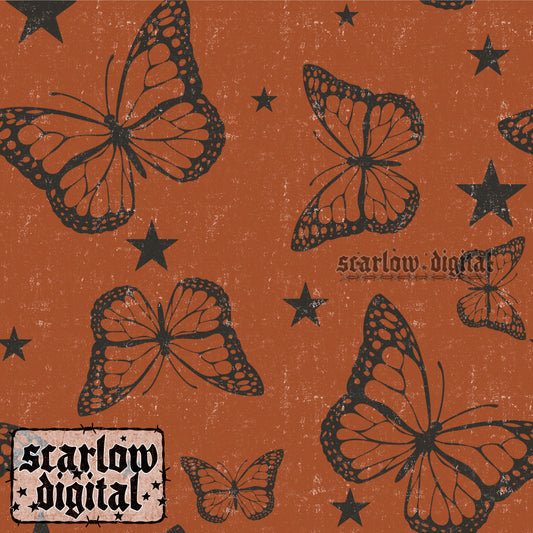 Orange Butterflies Seamless Pattern Digital Design