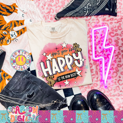 Happy is the New Rich PNG Digital Design