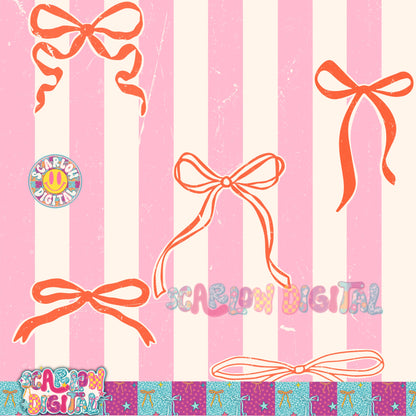 Orange and Pink Stripes with Bows Seamless Pattern Digital Design