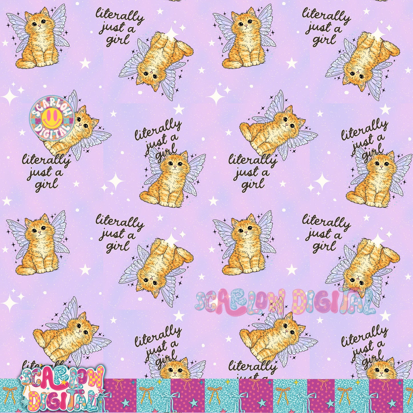 Literally Just a Girl Seamless Pattern Cat Digital Design