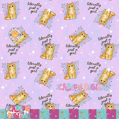 Literally Just a Girl Seamless Pattern Cat Digital Design