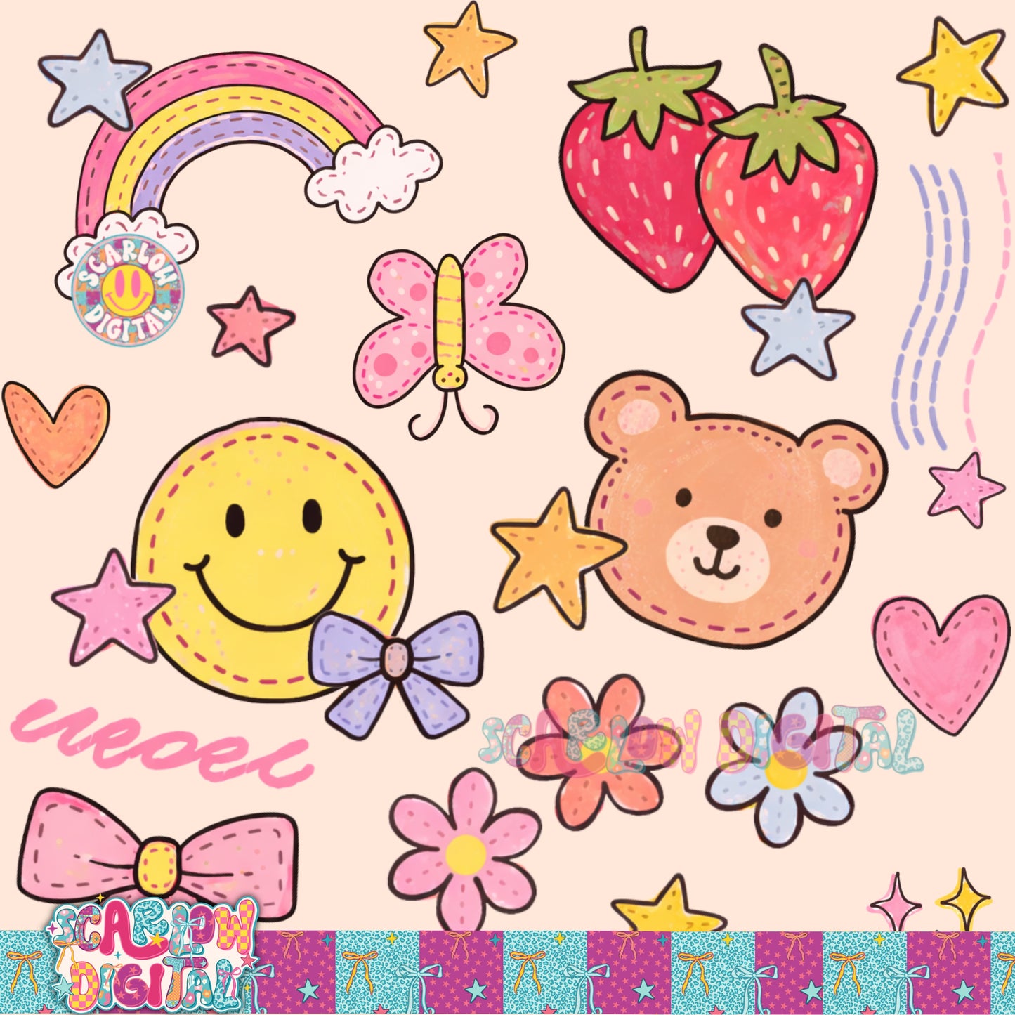 Colorful Doodles Seamless Pattern Digital Design
