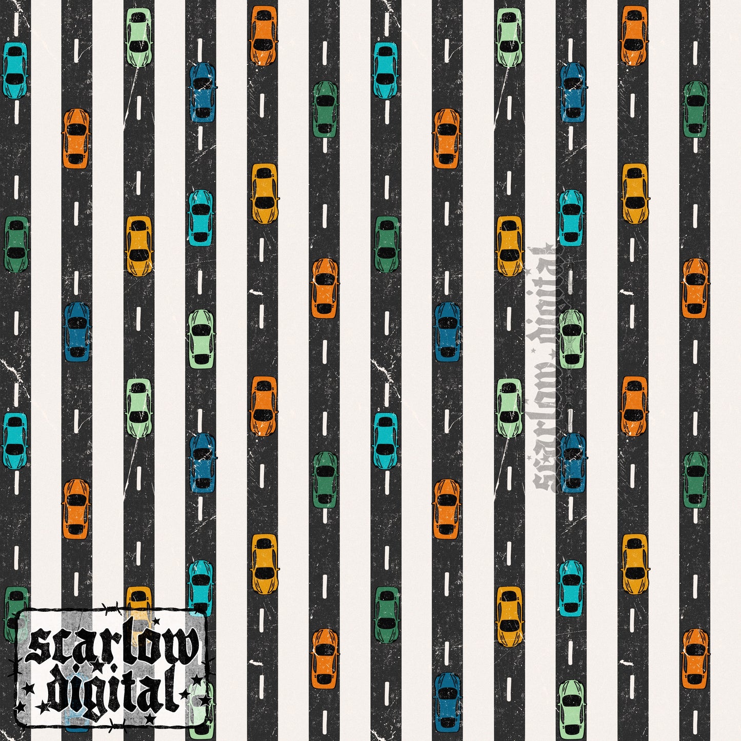Race Cars Seamless Pattern Digital Design