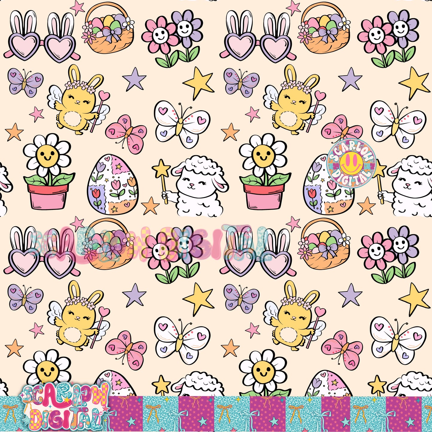 Easter Doodles Seamless Pattern Digital Design