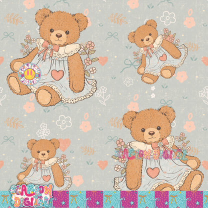Vintage Bear Seamless Pattern Digital Design