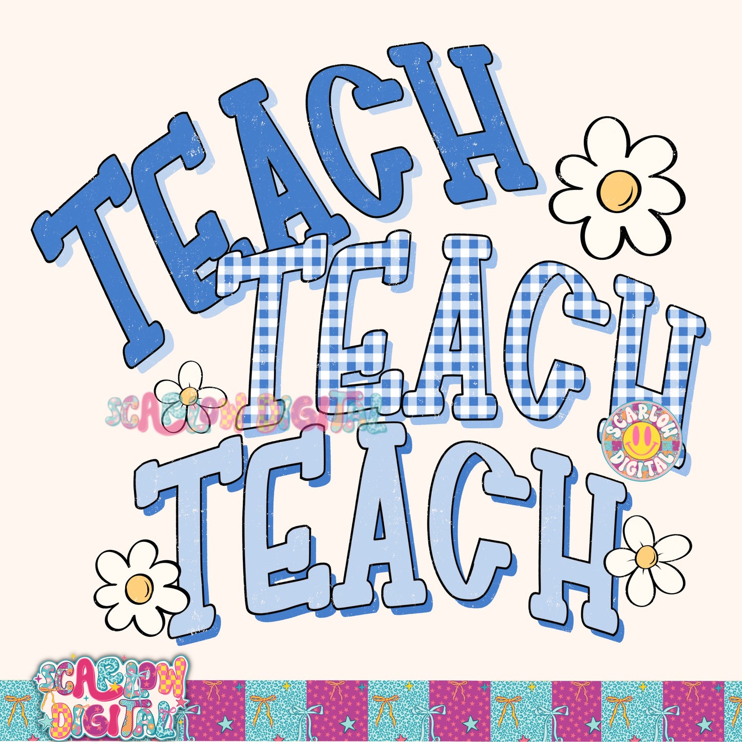 Teach PNG Digital Design Gingham Floral Back to School