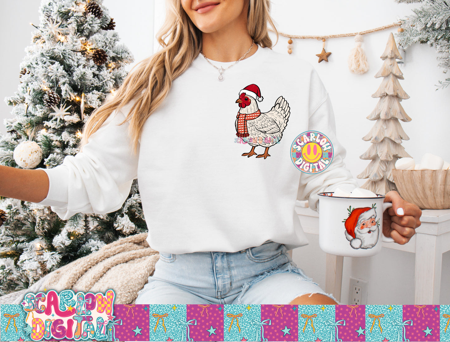 Christmas Chicken Pocket PNG Digital Design