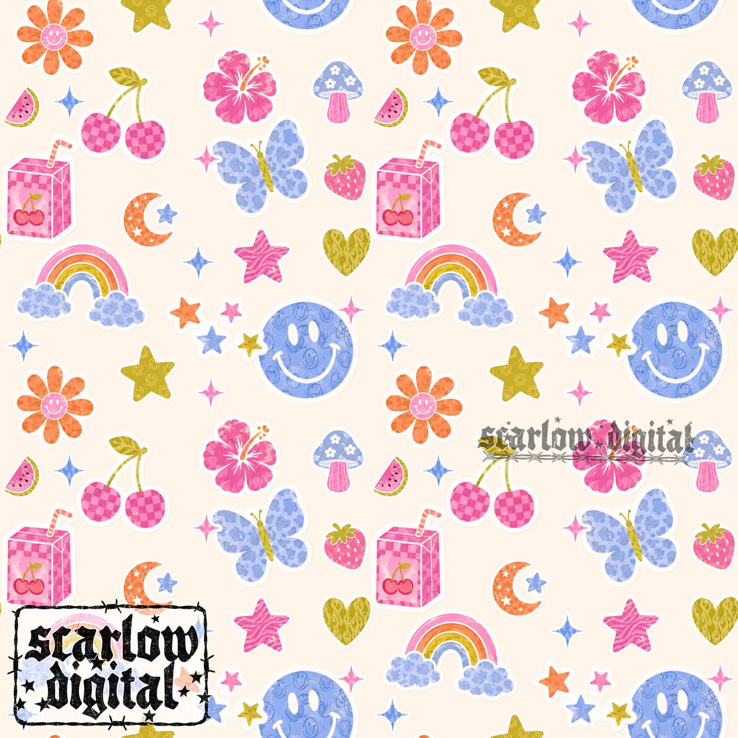 Random Girly Things Seamless Pattern Digital Design