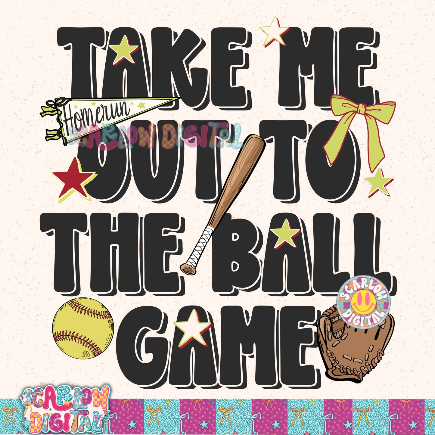 Take Me Out to the Ball Game Softball PNG Digital Design