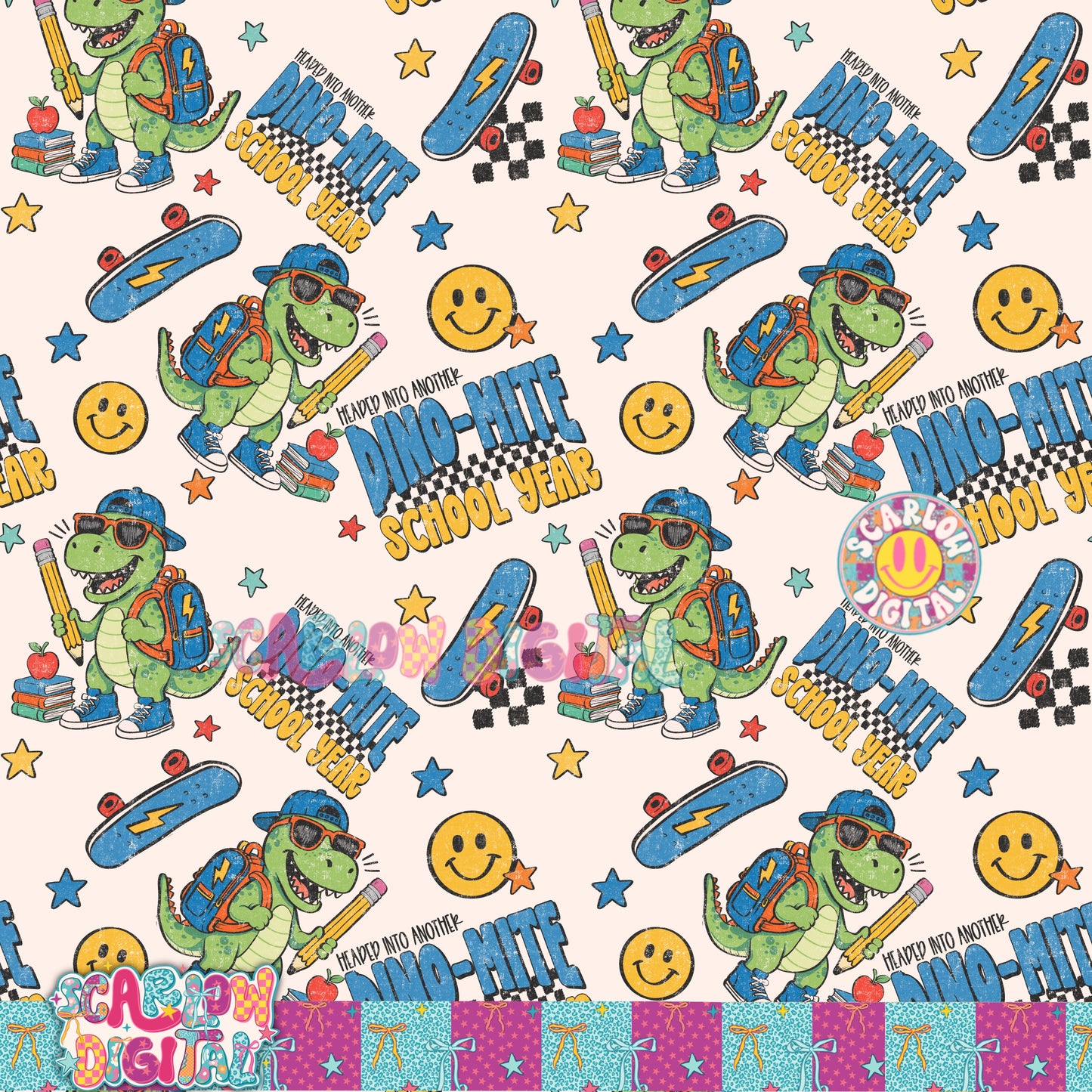 Dinomite Back to School Seamless Pattern Digital Design