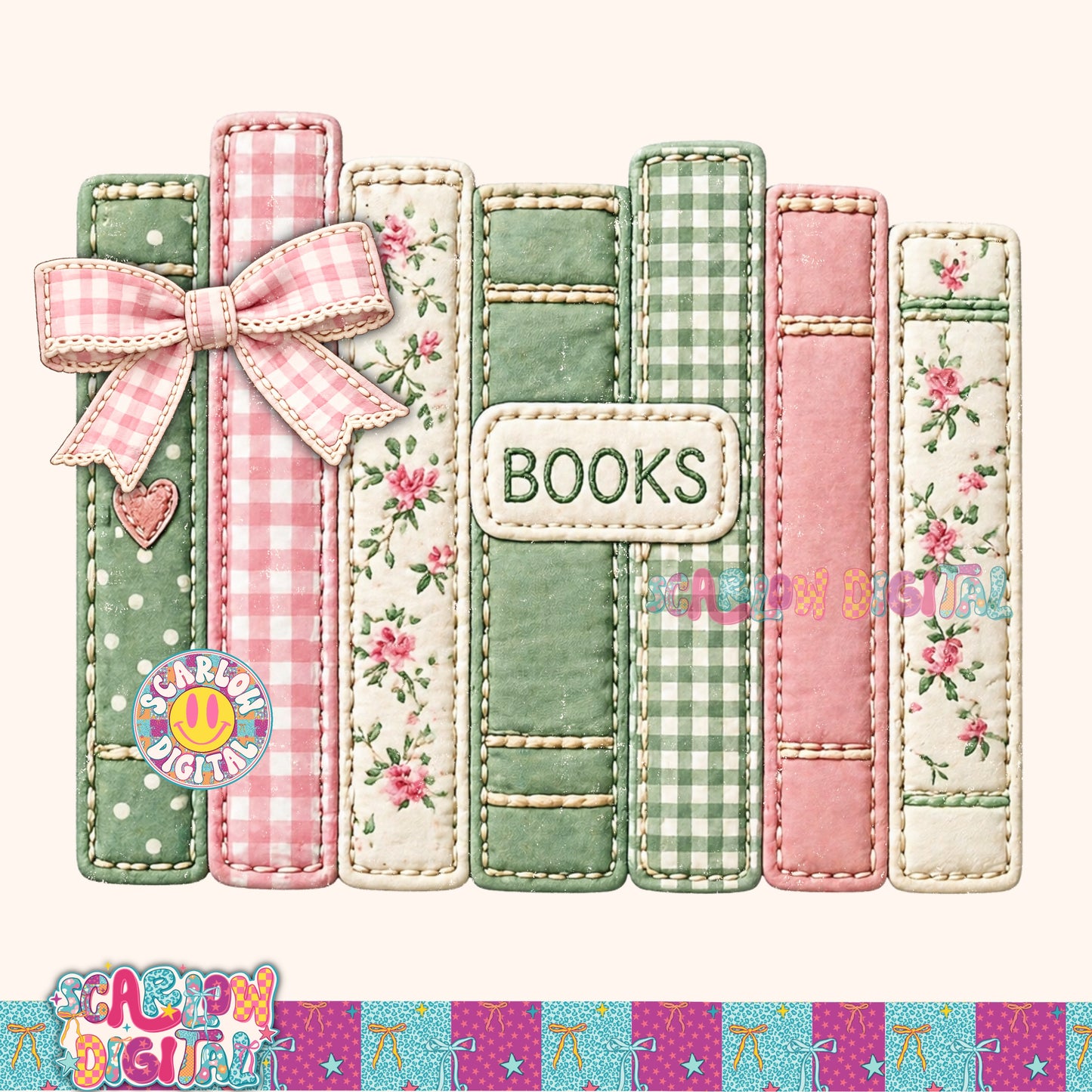 Coquette Faux Quilt Books PNG Digital Design