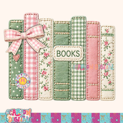 Coquette Faux Quilt Books PNG Digital Design