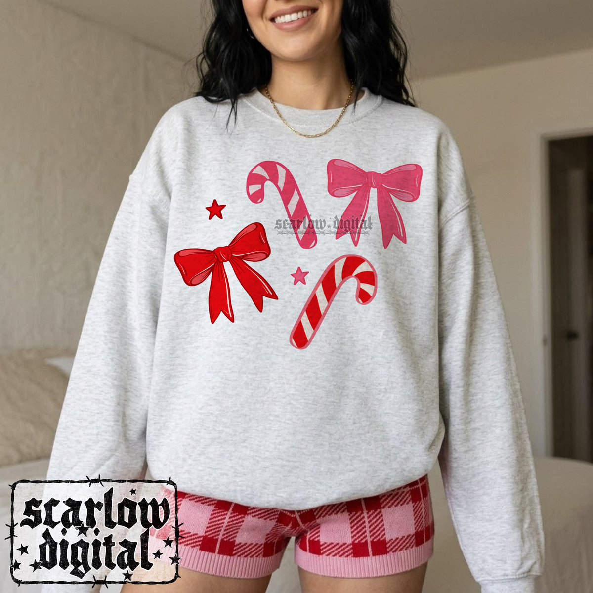 Candy Canes and Bows Christmas PNG Digital Design
