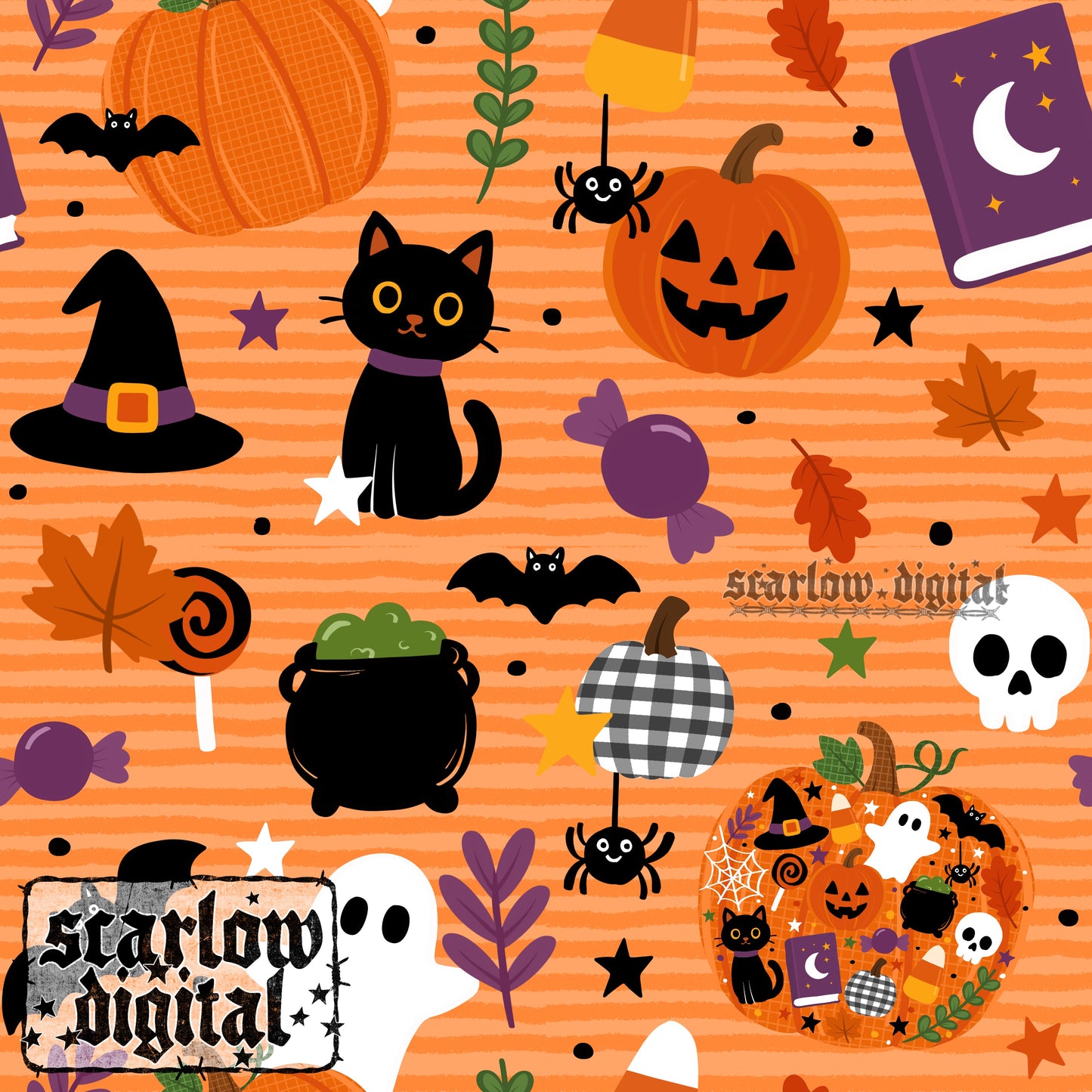 Spooky Pumpkins Halloween Seamless Pattern Digital Design