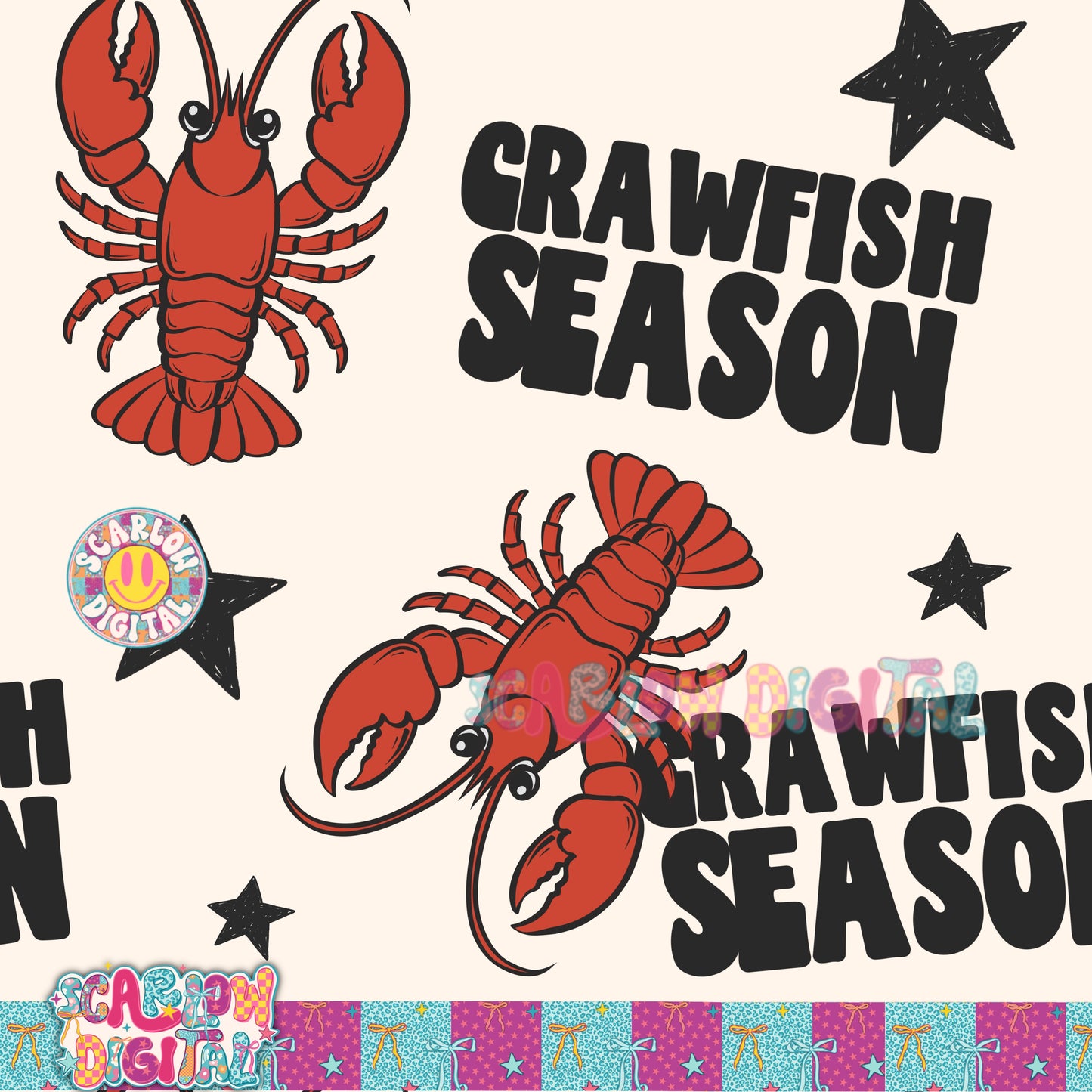 Crawfish Season Seamless Pattern Digital Design