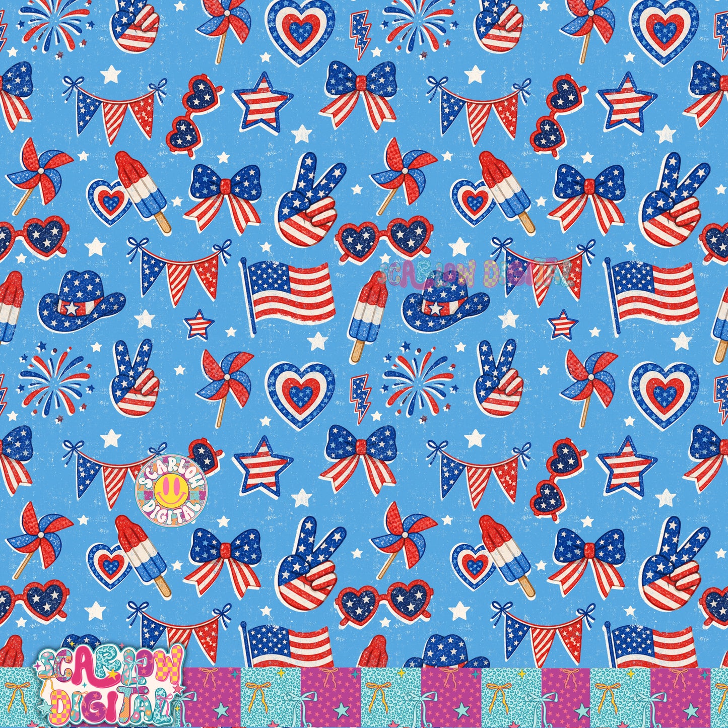 Patriotic Seamless Pattern Digital Design