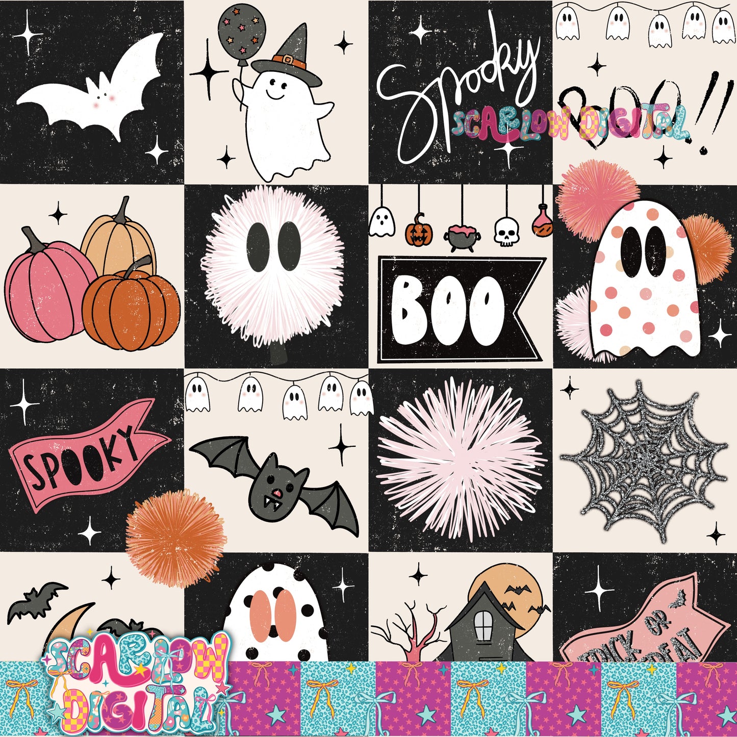 Spooky Checkers in Pink Seamless Pattern Digital Design