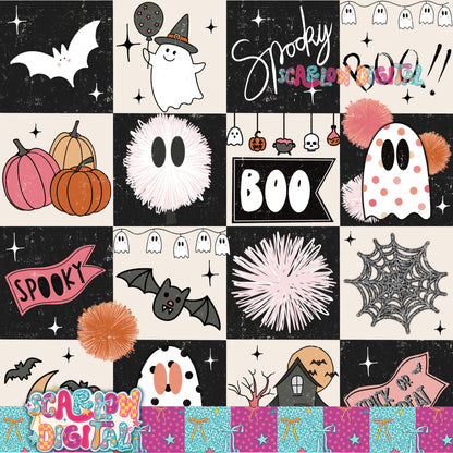 Spooky Checkers in Pink Seamless Pattern Digital Design