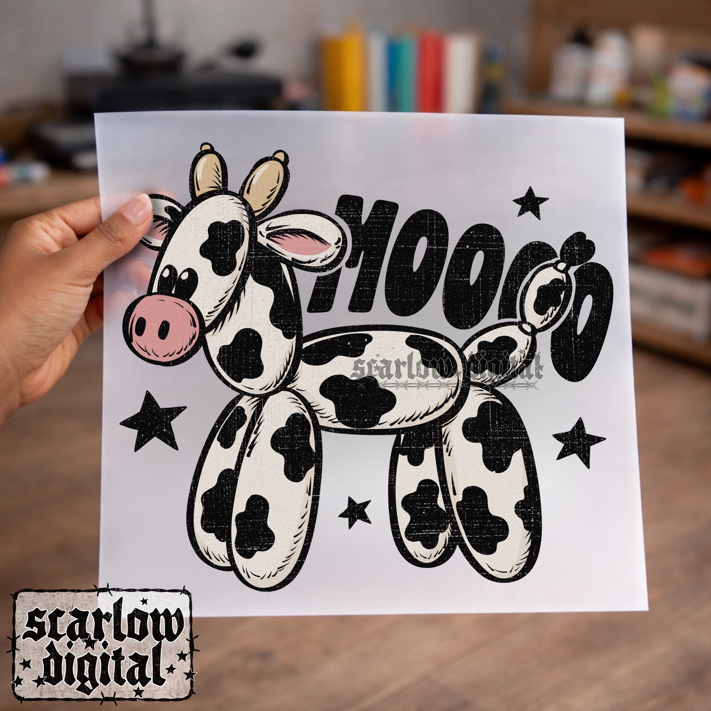 Moooo Cow Balloon Animal PNG Digital Design