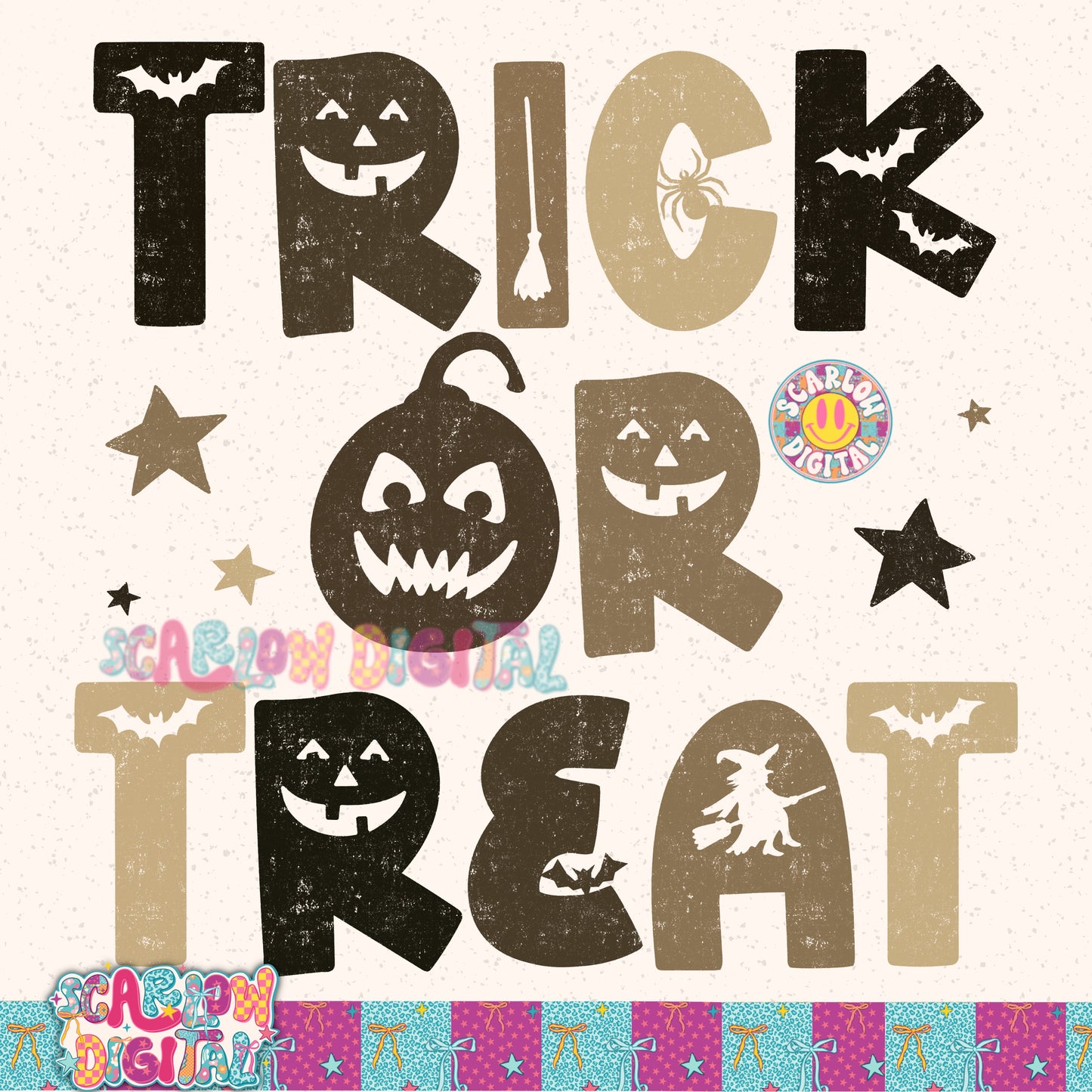 Trick or Treat Greyscale PNG Digital Design