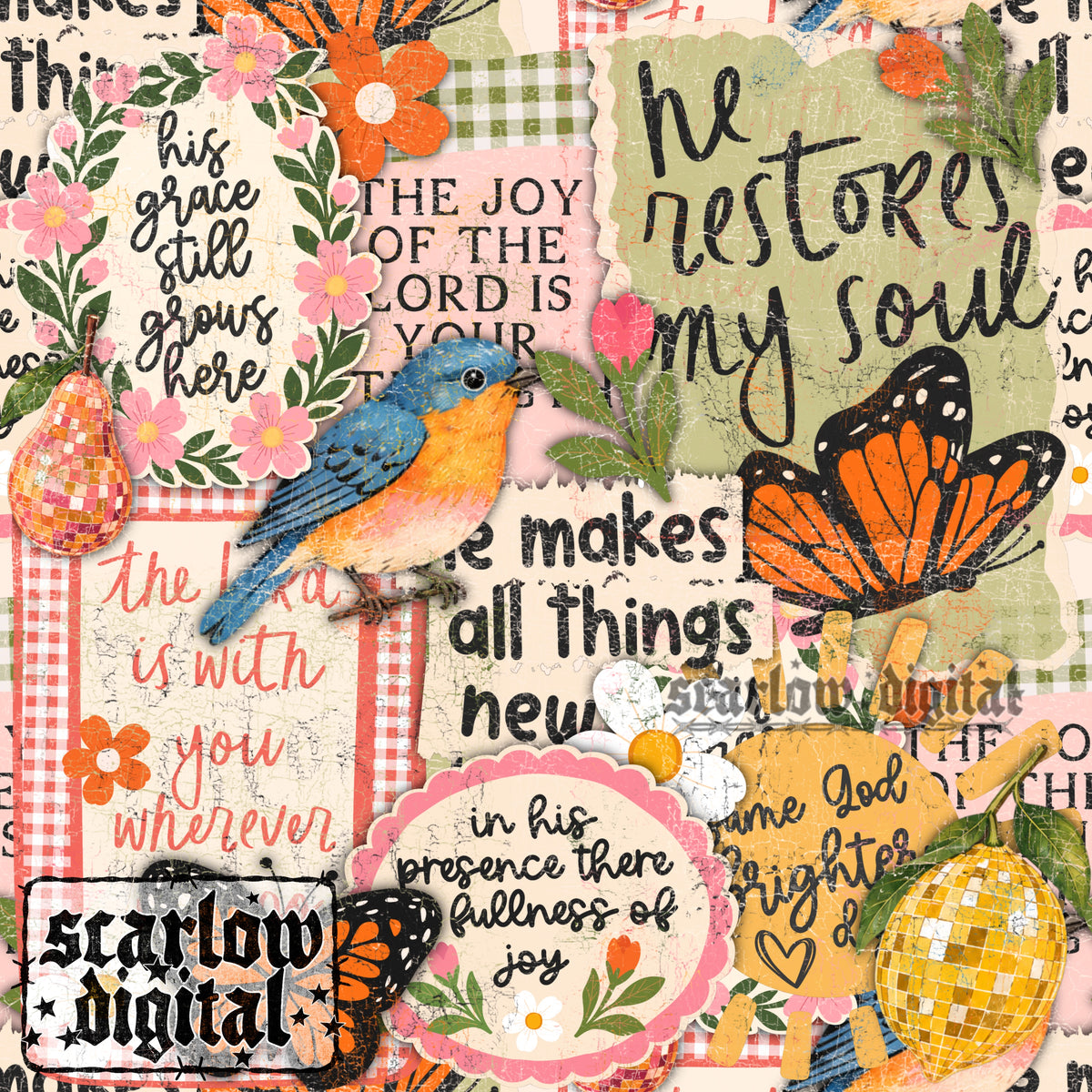 Christian Collage Seamless Pattern Digital Design