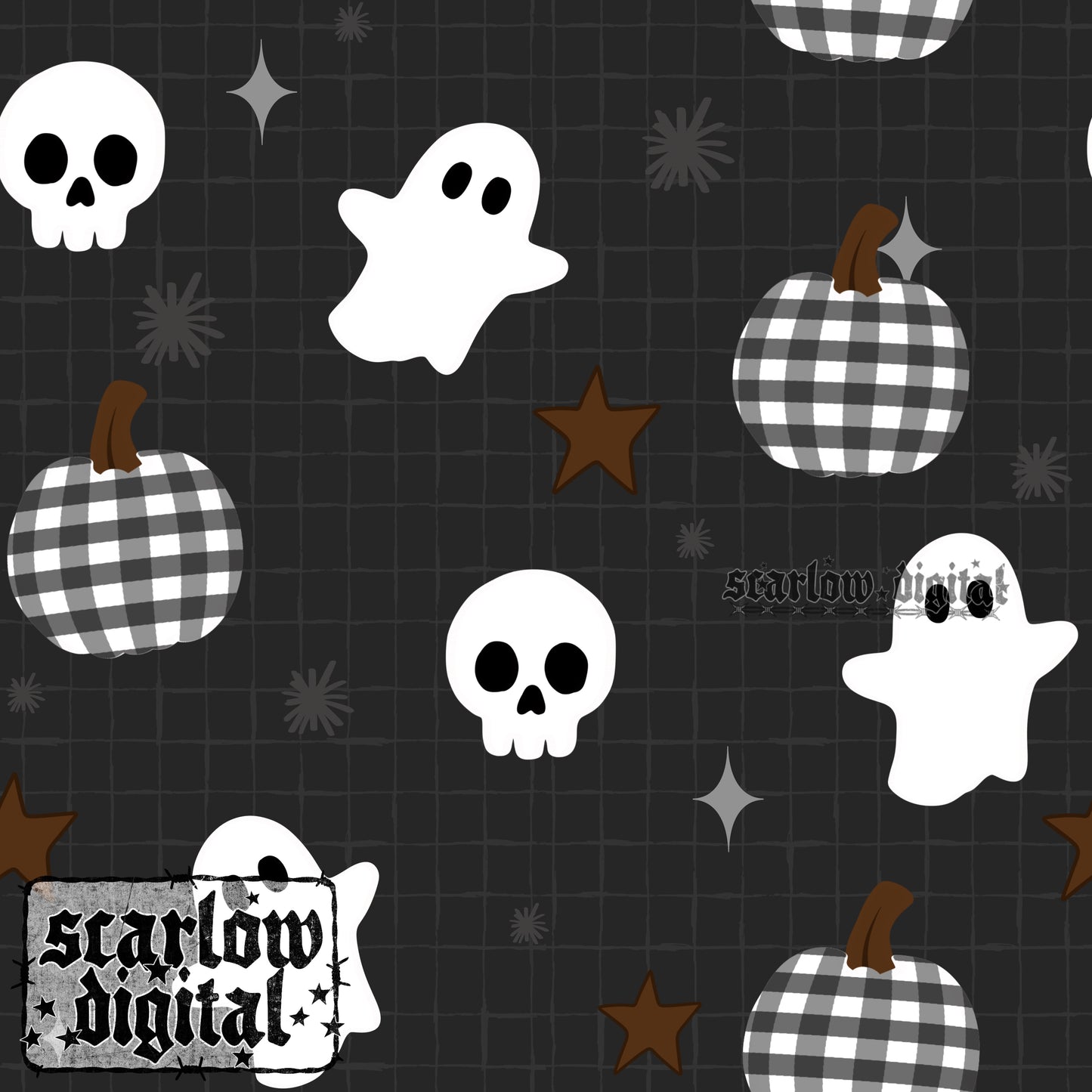 Ghosts and Skulls Halloween Seamless Pattern Digital Design