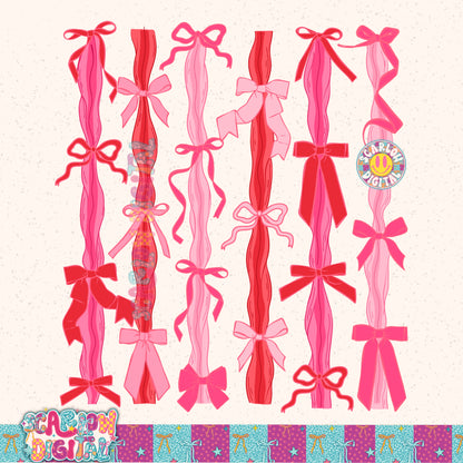 Valentine's Day Pink and Red Bows PNG Digital Design